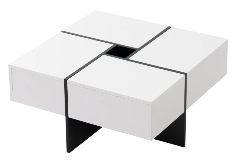 Round grey tabletop with a black, geometric metal base.